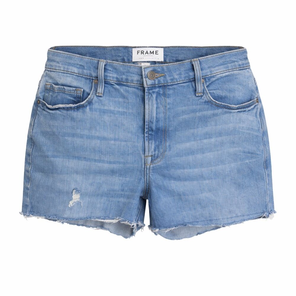 Frame le Nouveau St  Denim Shorts Distressed Raw Hem Mid Rise Casual blue 30